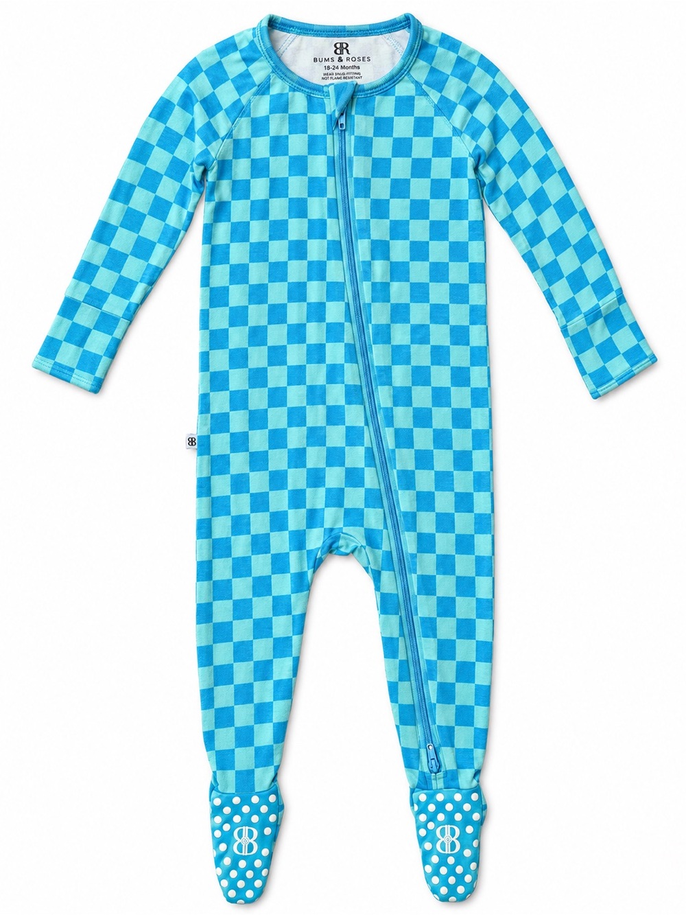 Bums & Roses Blue Checkerboard Footie One-Piece for Kids
